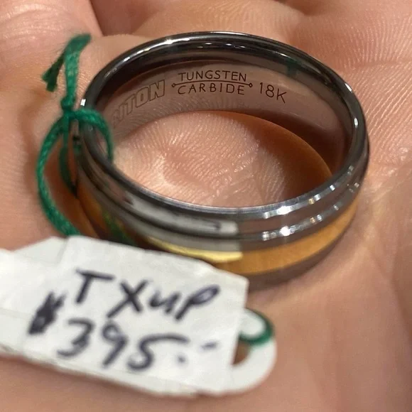 Mens ring tungsten carbide and 18k gold wedding band